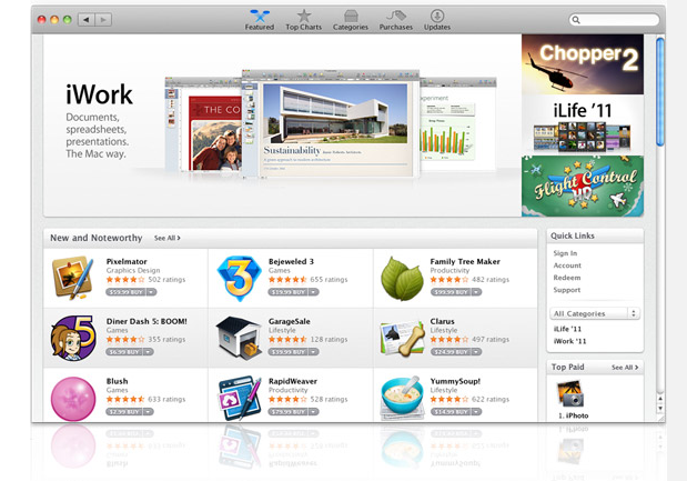 Màn hình chính của ứng dụng Mac App Store