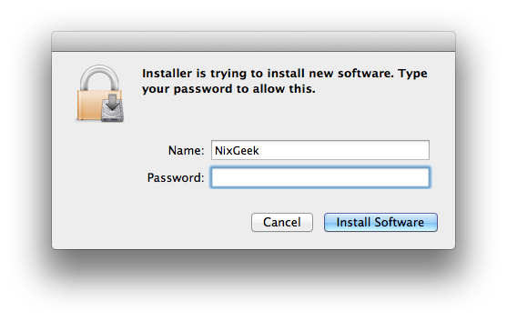 Nhập mật khẩu khi được yêu cầu và nhấn Install Software