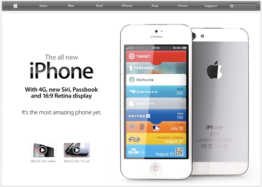 Trang chủ của Apple ngày iPhone 5 ra mắt