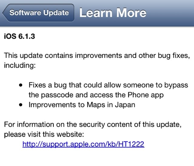 Apple vừa cập nhật iOS 6.1.3 đồng thời khoá jailbreak Evasi0n