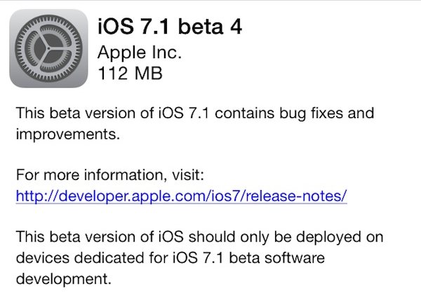 iOS 7.1 beta 4 cập nhật over-the-air.