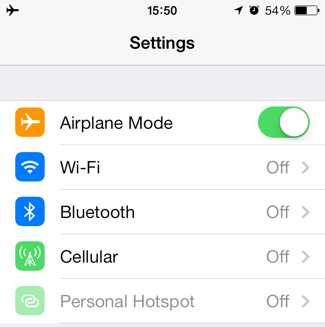 Kích hoạt chế độ AirPlane trên iOS 7