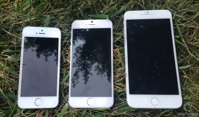So sánh kích thước: từ trái qua iPhone 5s, iPhone 6 4.7, iPhone 6 5.5 