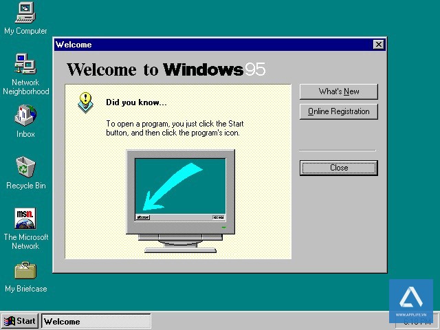 Màn hình đầu tiên khi vào Windows 95