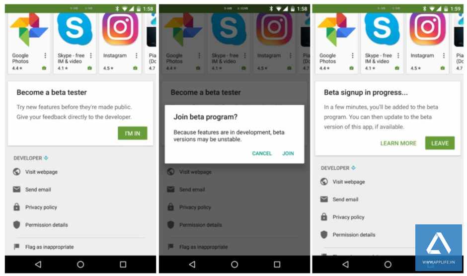 Google Play Store cho phép người dùng sử dụng thử phần mềm beta