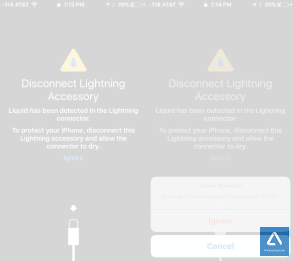 iOS 10 có khả năng nhận biết cổng sạc dính nước