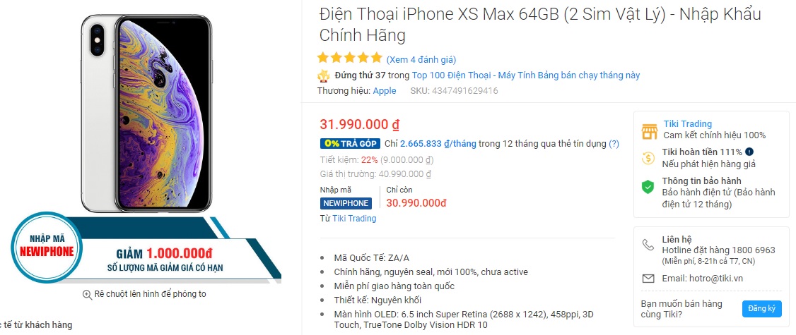 iPhone Xs Max tại Tiki.vn