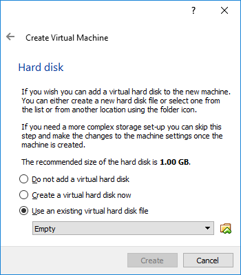 Chọn Use and existing virutal hard disk file