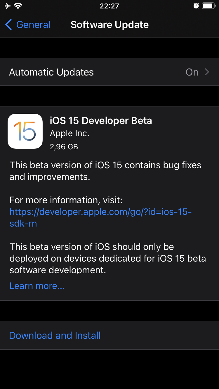 iOS 15 Developer Beta